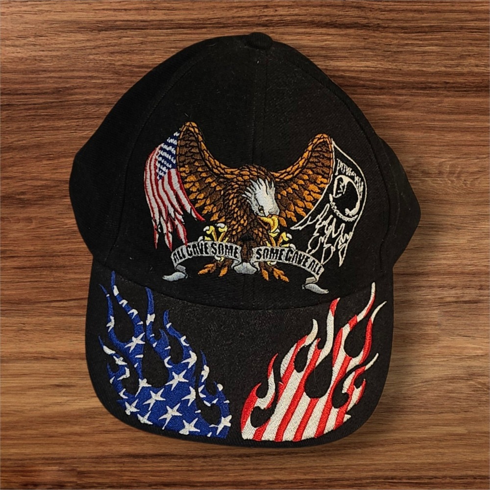 Hot Leathers Hat Cap Strap Back Black Eagle American Flag Biker Patriotic Mens